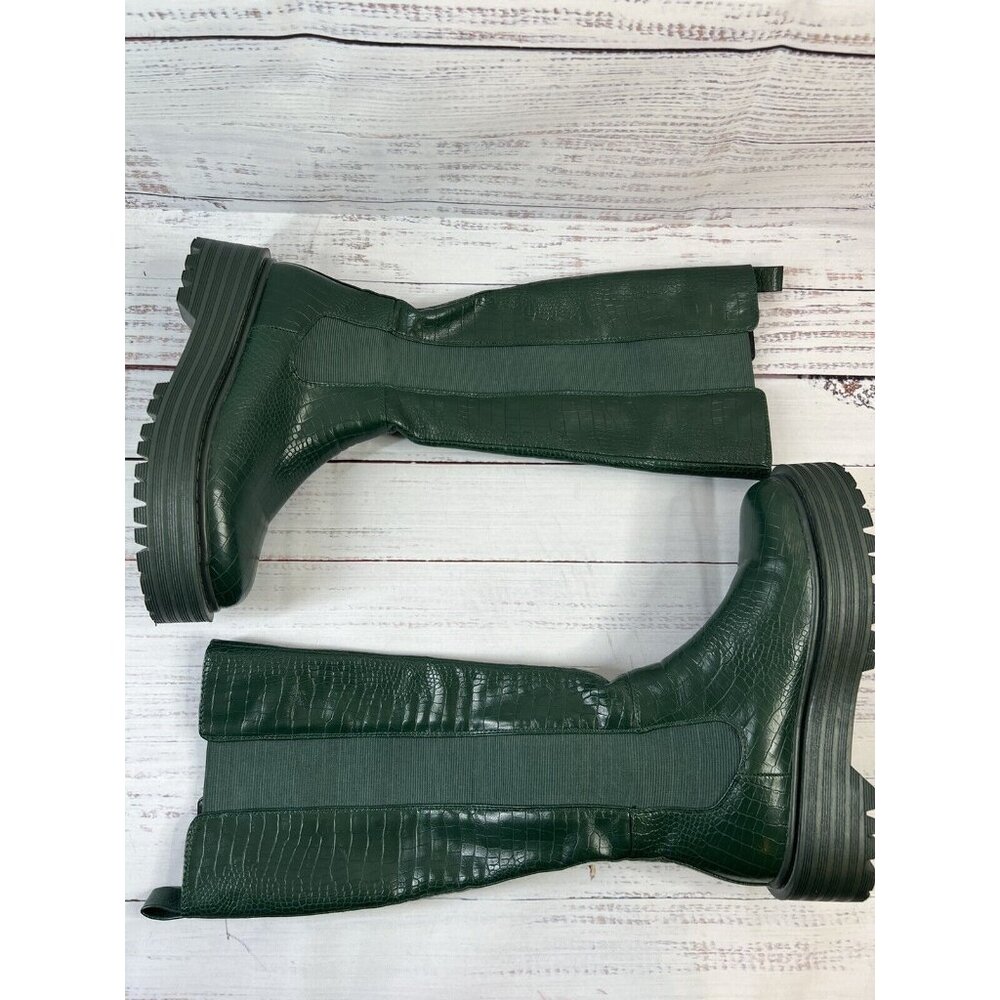 AZALEA WANG Knee High THE RIDING CROC Vegan Green Leather Boots SUE 7.5 Grunge - Picture 6 of 13